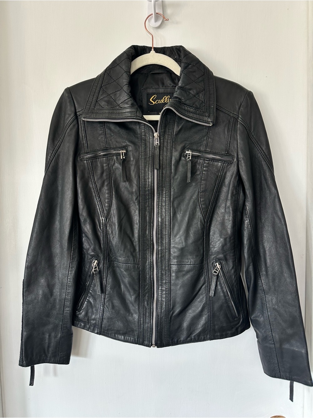 Scully Black Lamb Leather Moto Jacket Size Small